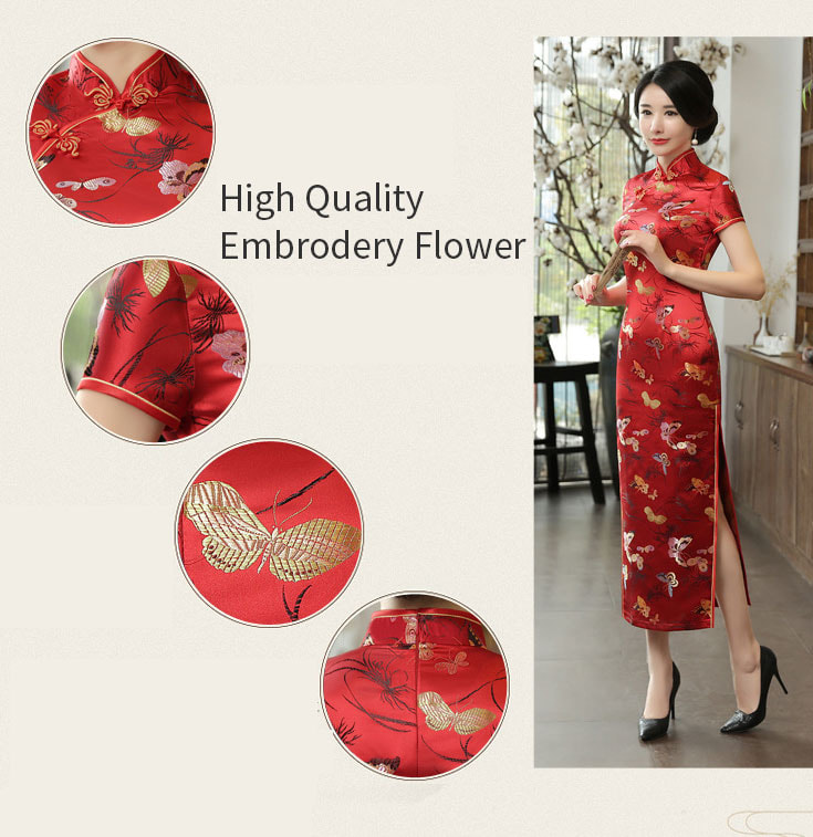 Premium Long Cheongsam Brokat DS4327 Red