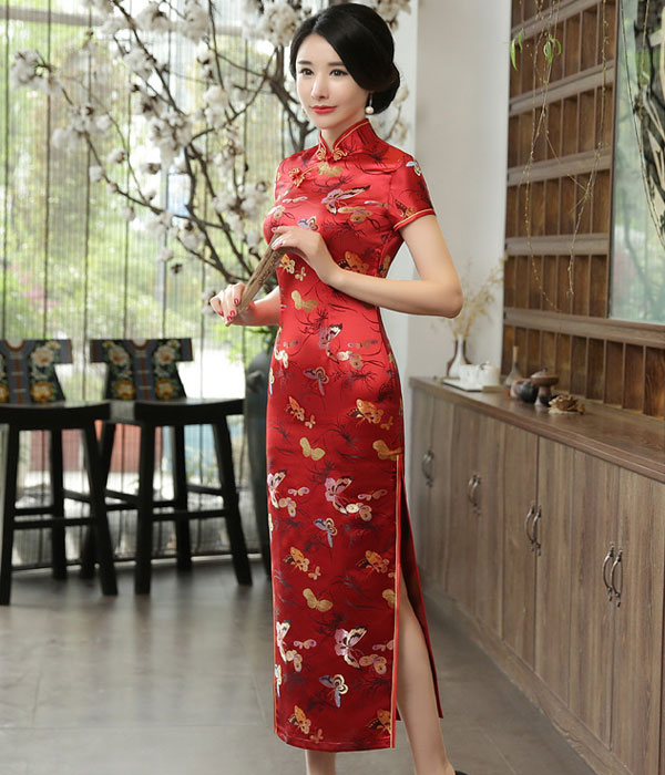 Premium Long Cheongsam Brokat DS4327 Red