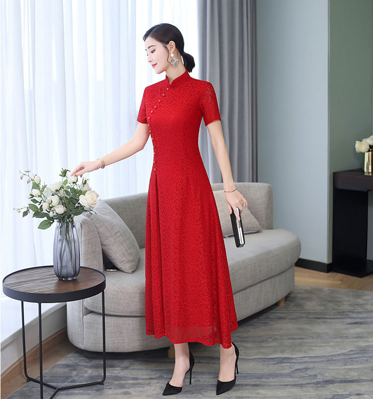 Modern Long Cheongsam Lace DS4328 Red