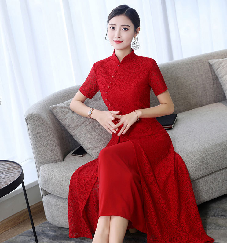 Modern Long Cheongsam Lace DS4328 Red