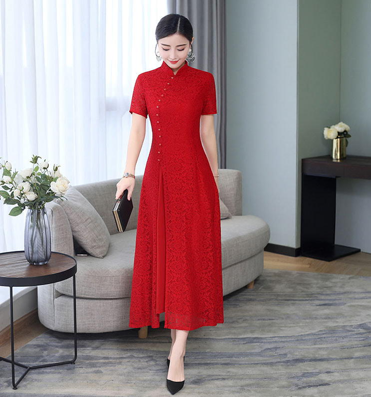 Modern Long Cheongsam Lace DS4328 Red