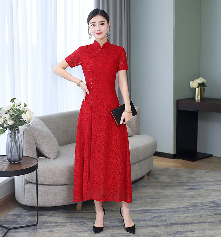 Modern Long Cheongsam Lace DS4328 Red