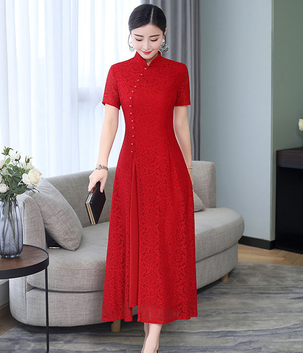 Modern Long Cheongsam Lace DS4328 Red