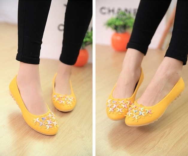 Yellow Korean Flat Shoes Import