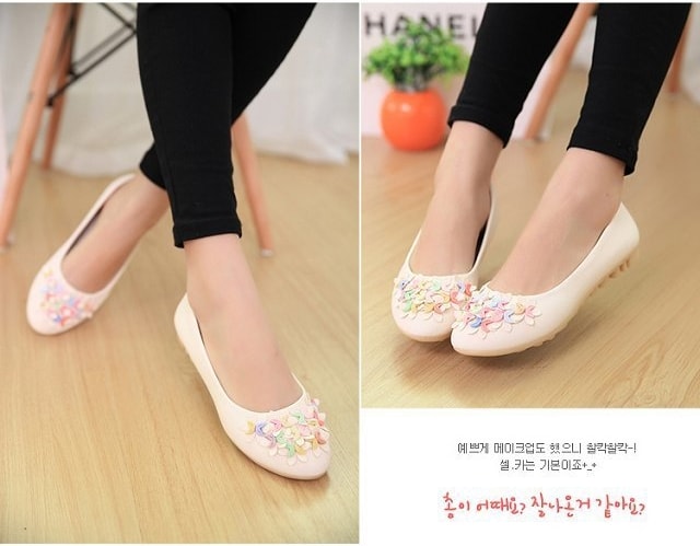 Beige Korean Flat Shoes Import