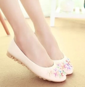 Beige Korean Flat Shoes Import