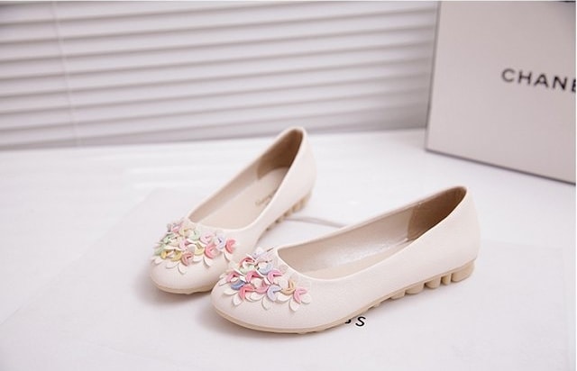 Beige Korean Flat Shoes Import