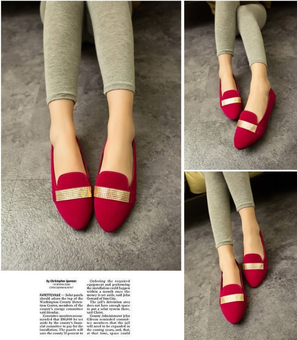 Red Korean Flat Shoes Import