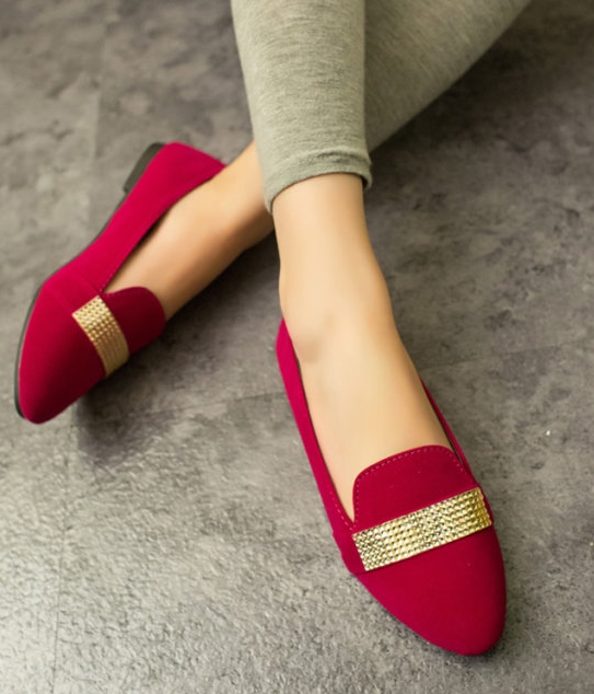 Red Korean Flat Shoes Import