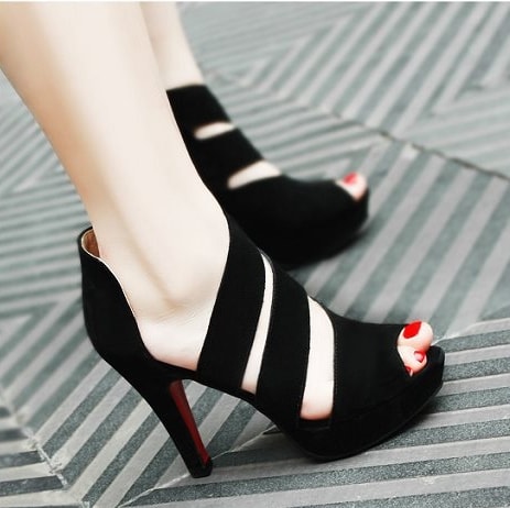 Black High Heel Roman Party Shoes