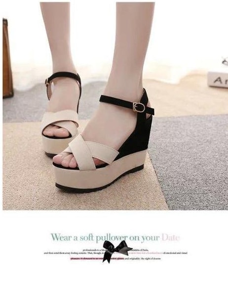 Beige High Heel Korea Wedges