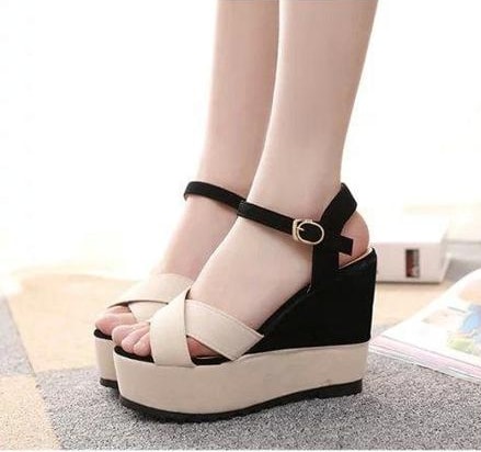 Beige High Heel Korea Wedges