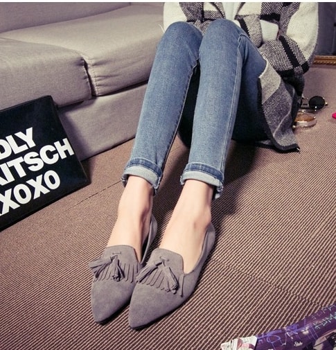 Grey Casual Flat Shoes Import