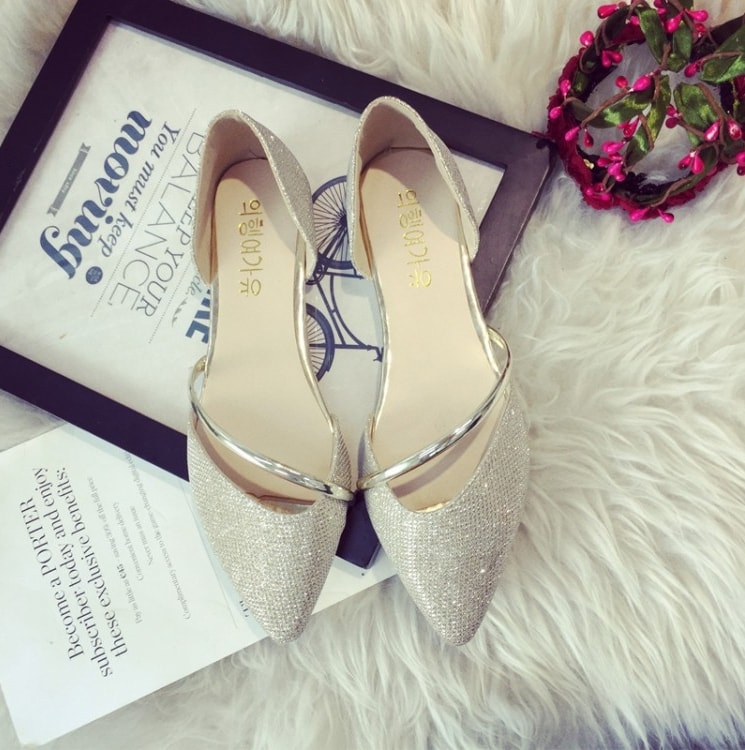 Gold Autumn Low Heel Flat Shoes