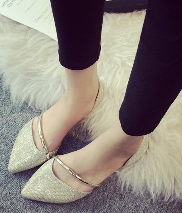 Gold Autumn Low Heel Flat Shoes