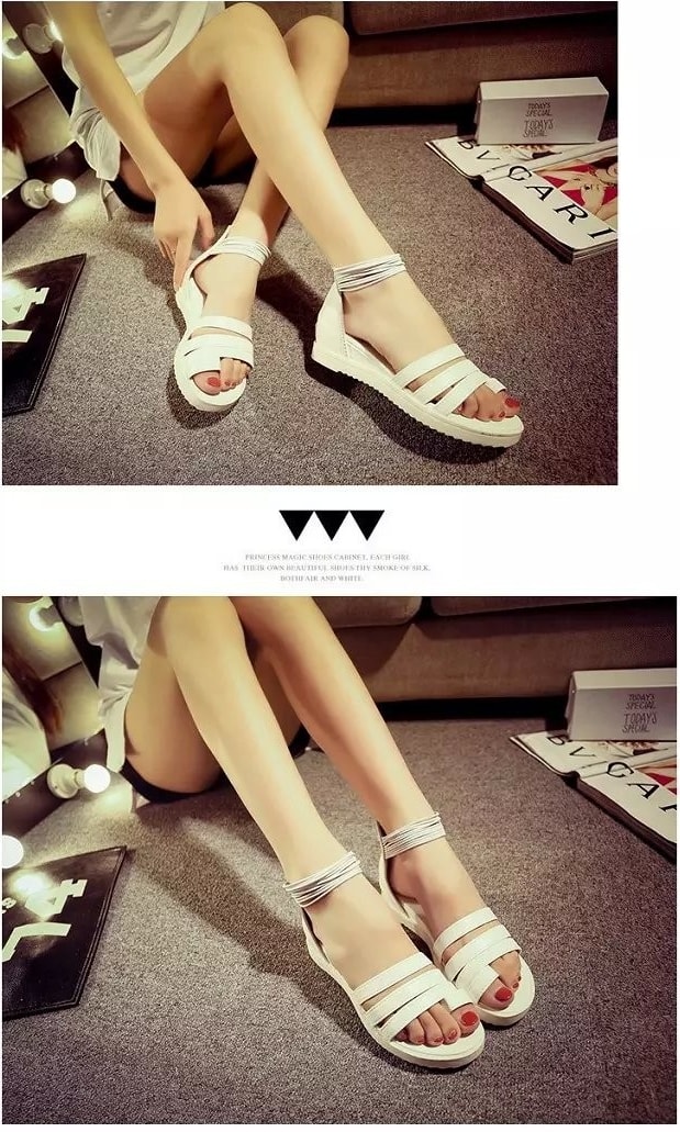 White Korean Low Heel Shoes