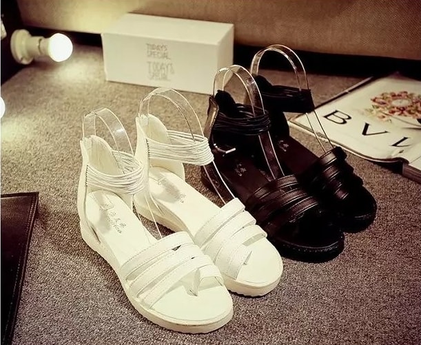 White Korean Low Heel Shoes