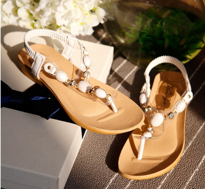 White beaded flat sandals