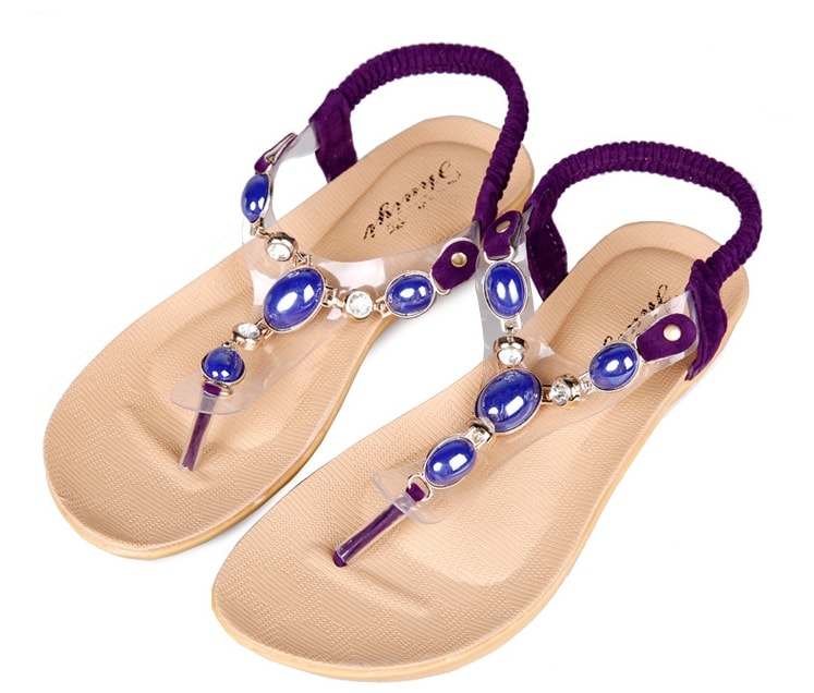 Purple beaded flat sandals