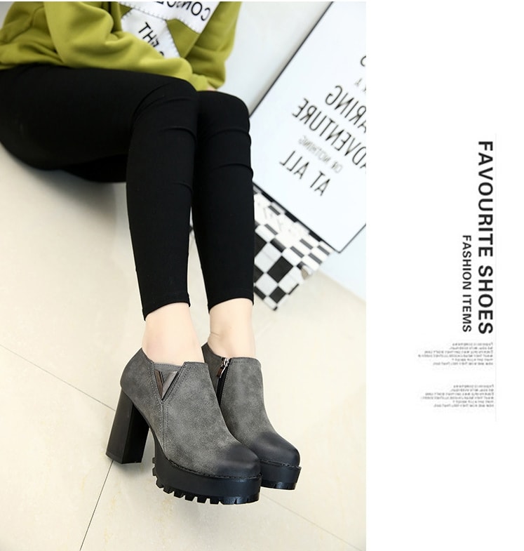 Gray High Heel Martin Boots