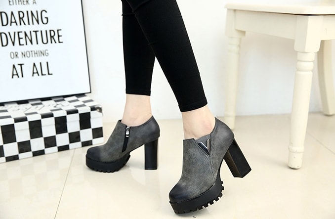 Gray High Heel Martin Boots