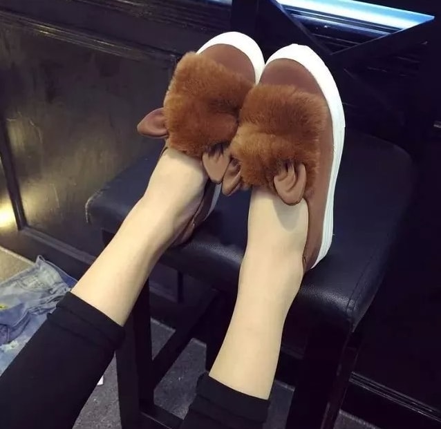 Brown Rabbit Ear Casual Shoes