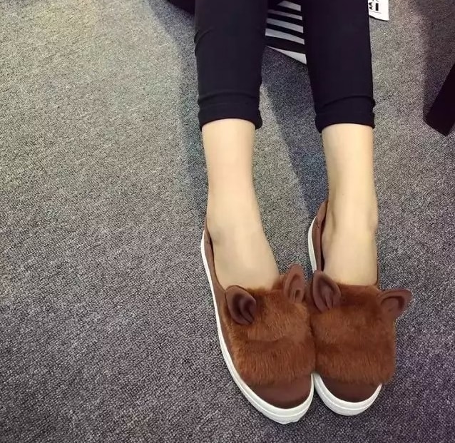 Brown Rabbit Ear Casual Shoes