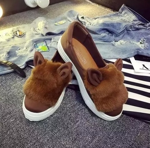 Brown Rabbit Ear Casual Shoes