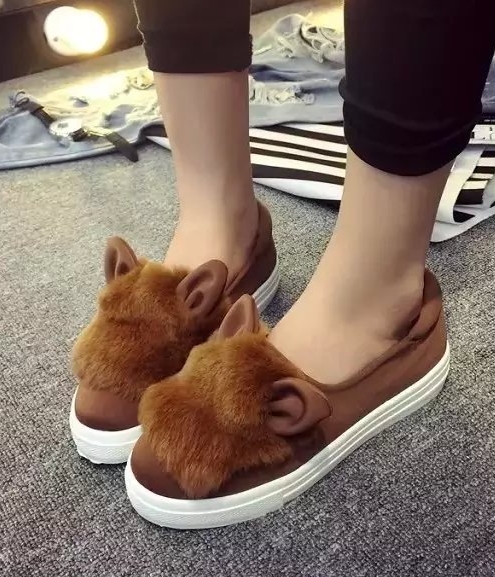 Brown Rabbit Ear Casual Shoes