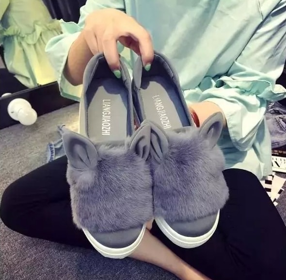 Gray Rabbit Ear Casual Shoes