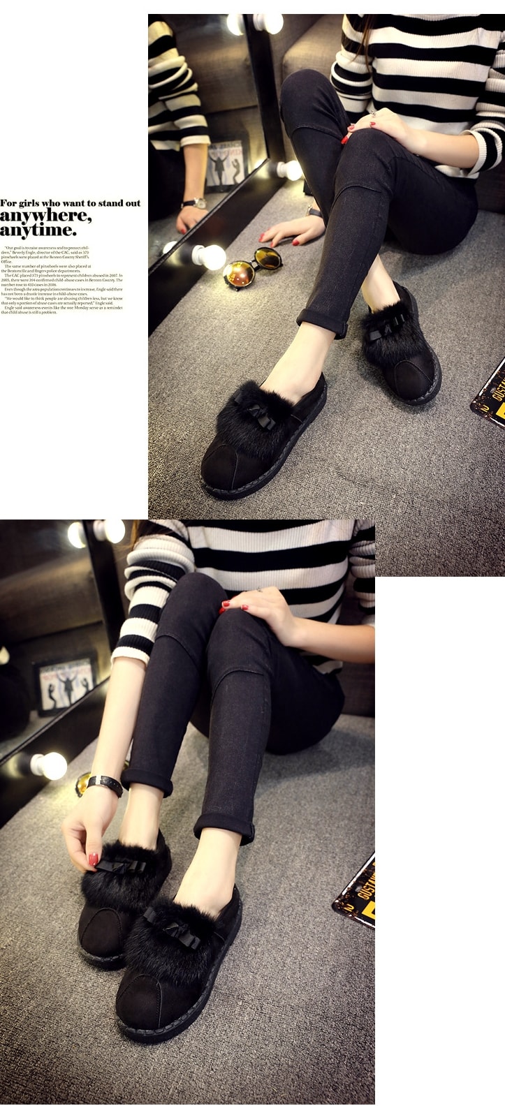 Black Korean Bow Flat Shoes