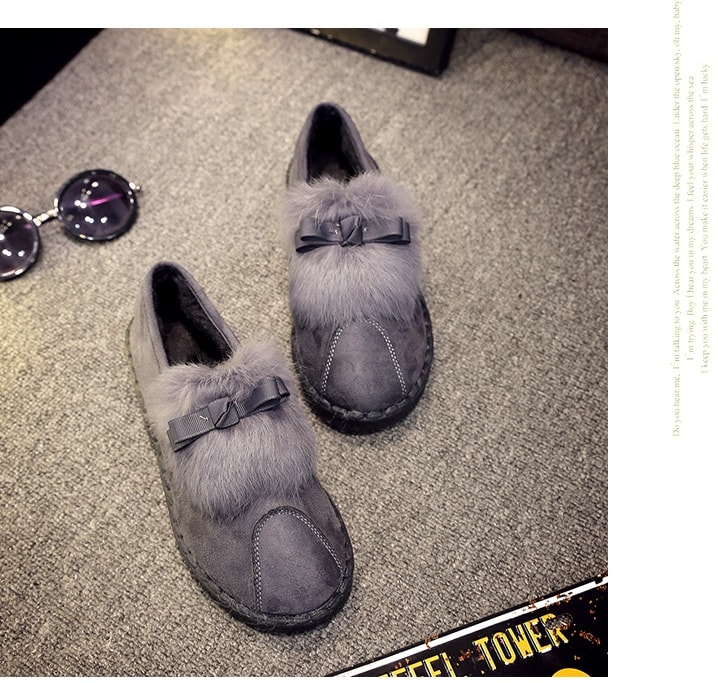 Grey Korean Bow Flat Shoes