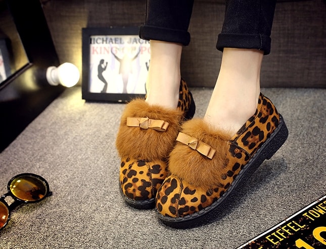 Leopard Korean Bow Flat Shoes