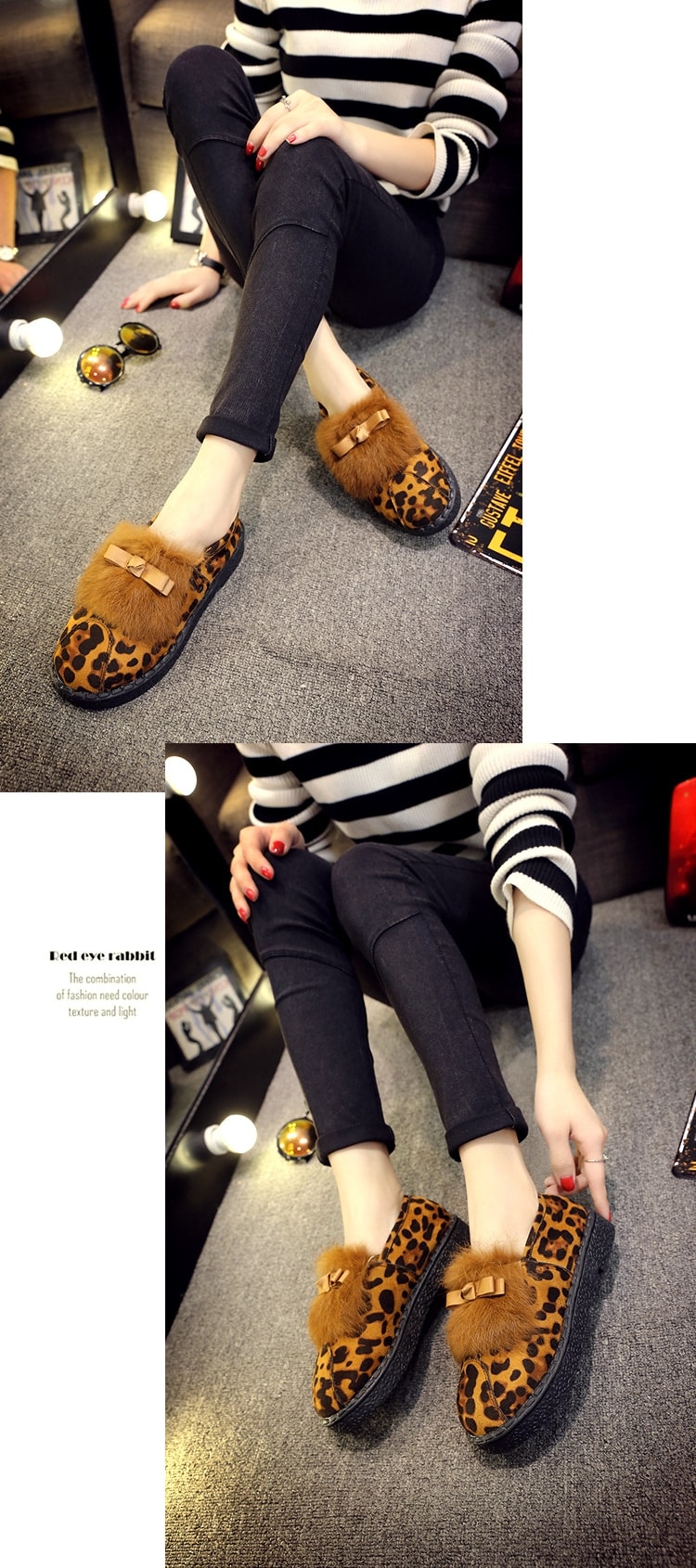 Leopard Korean Bow Flat Shoes