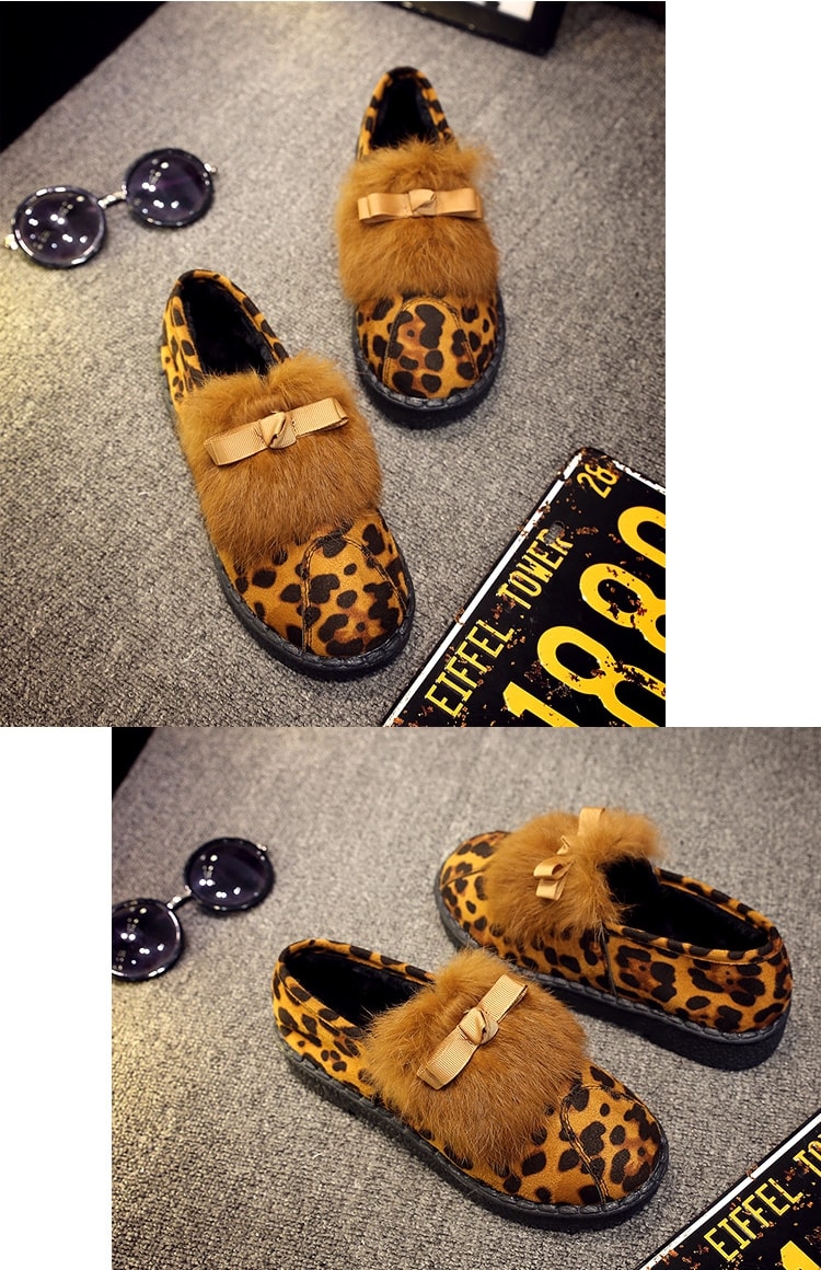 Leopard Korean Bow Flat Shoes