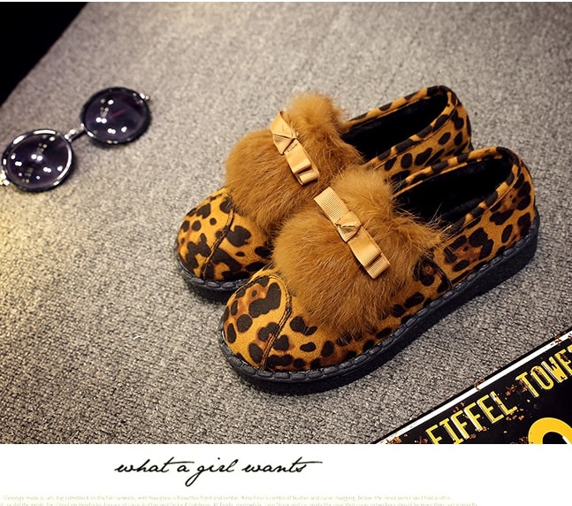 Leopard Korean Bow Flat Shoes