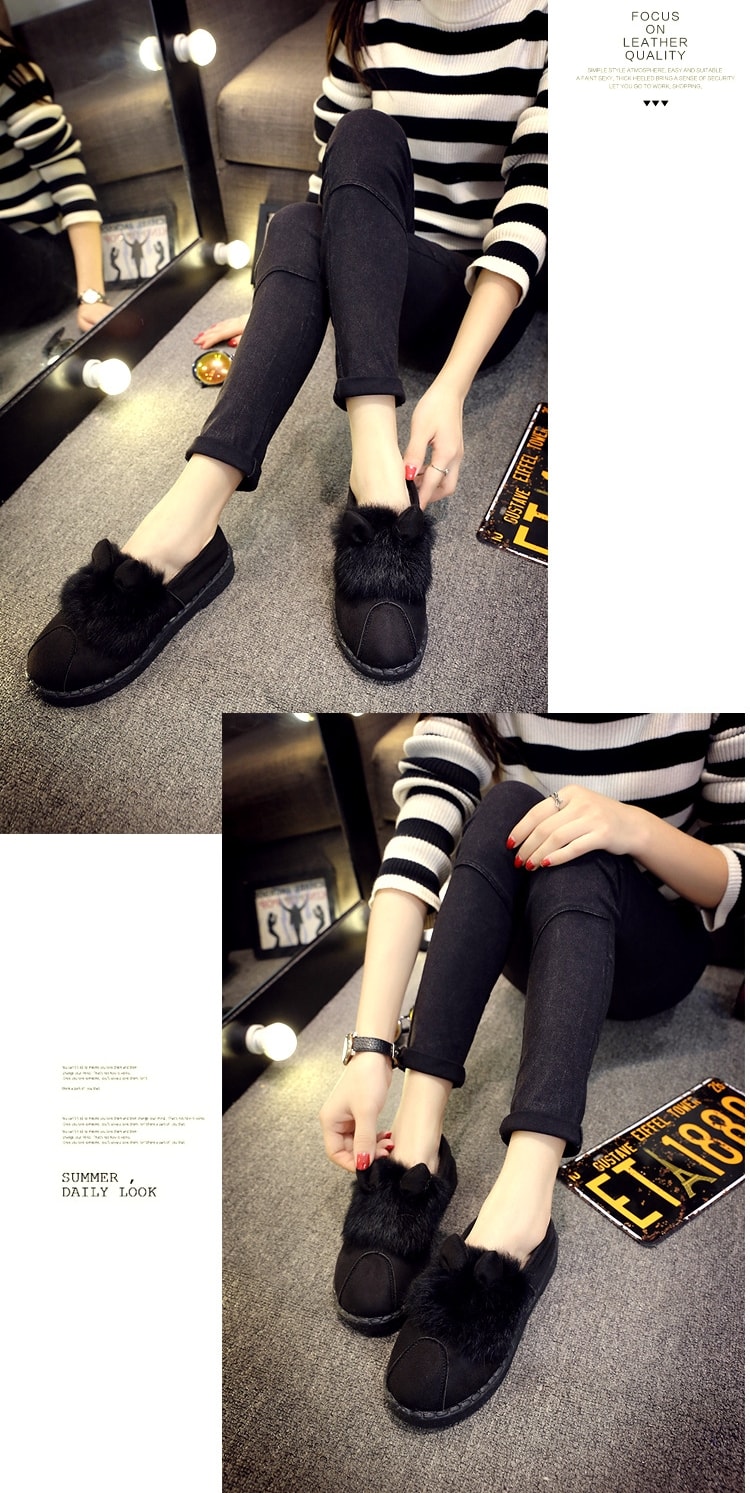 Black Rabbit Ears Korea Flat Shoes