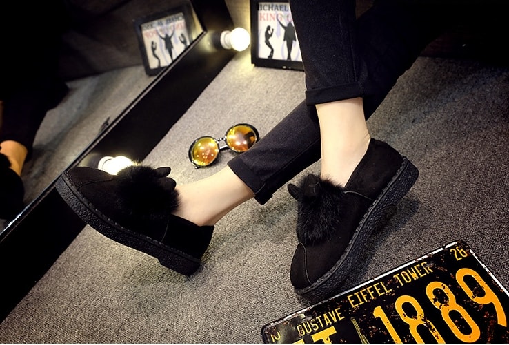 Black Rabbit Ears Korea Flat Shoes