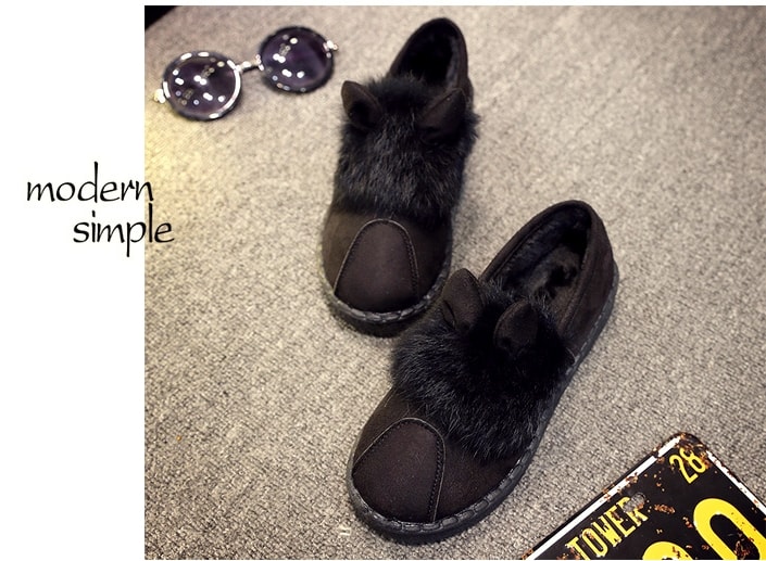 Black Rabbit Ears Korea Flat Shoes