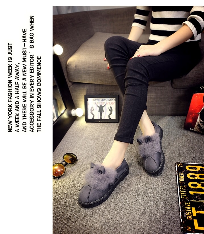 Grey Rabbit Ears Korea Flat Shoes