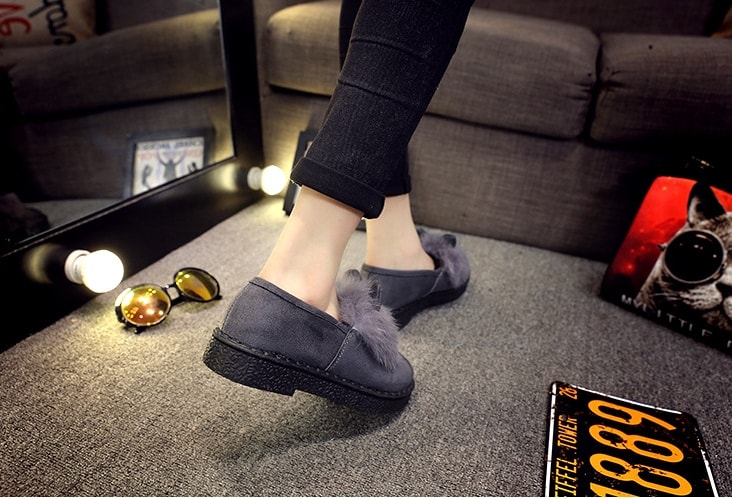 Grey Rabbit Ears Korea Flat Shoes