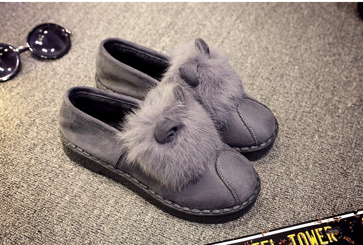 Grey Rabbit Ears Korea Flat Shoes