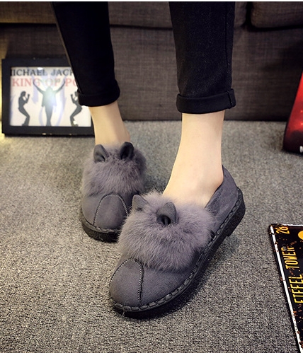 Grey Rabbit Ears Korea Flat Shoes