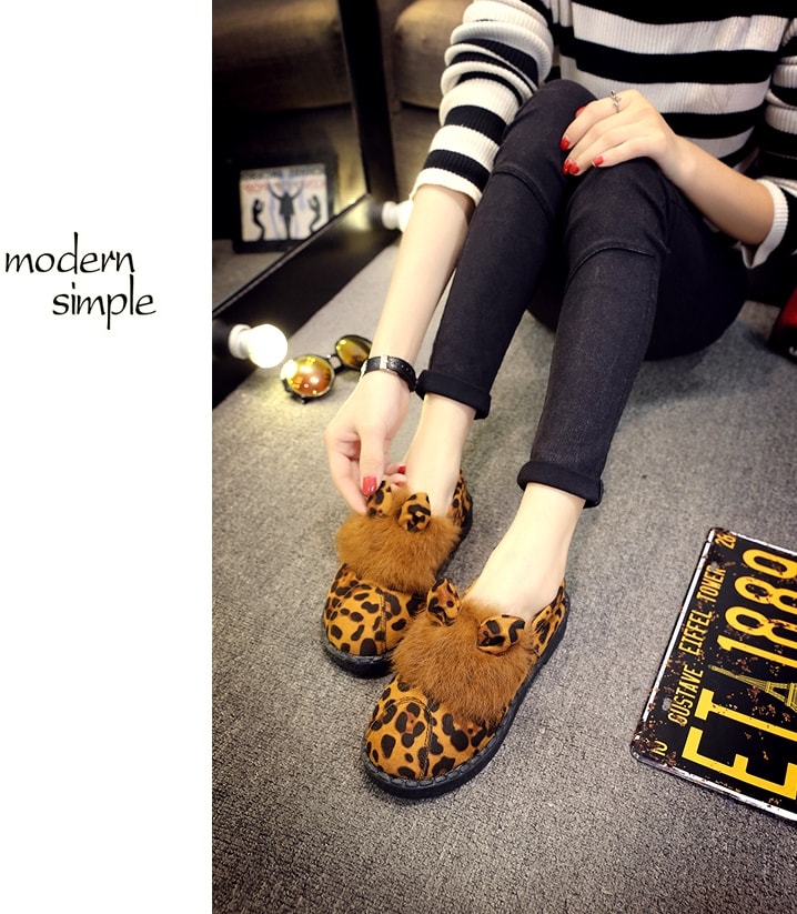 Leopard Rabbit Ears Korea Flat Shoes