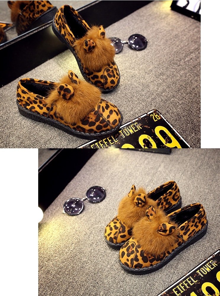 Leopard Rabbit Ears Korea Flat Shoes