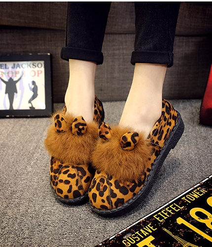 Leopard Rabbit Ears Korea Flat Shoes