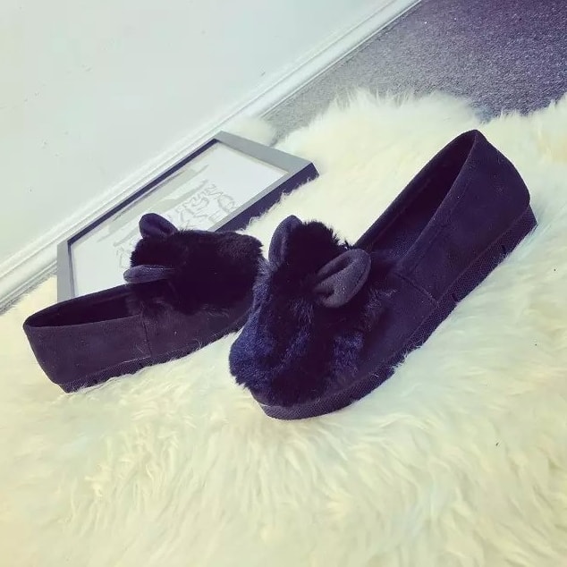 Black Rabbit Ears Korea Flat Shoes