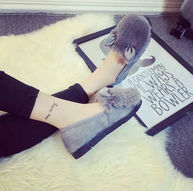 Grey Rabbit Ears Korea Flat Shoes