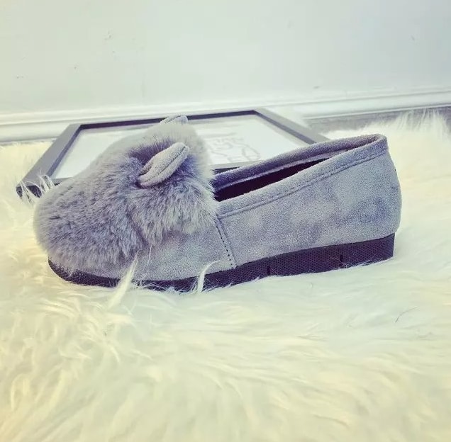 Grey Rabbit Ears Korea Flat Shoes