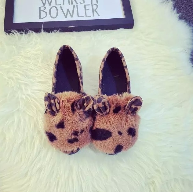 Brown Rabbit Ears Korea Flat Shoes